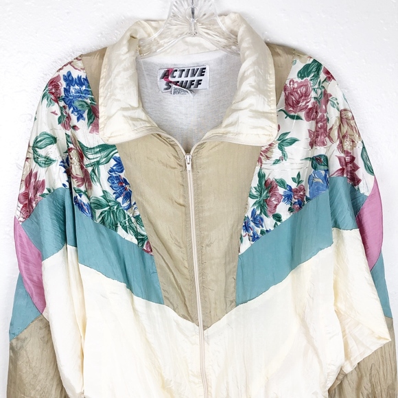 Vintage‎ Active Stuff Floral Color Block Jacket M - Picture 2 of 7